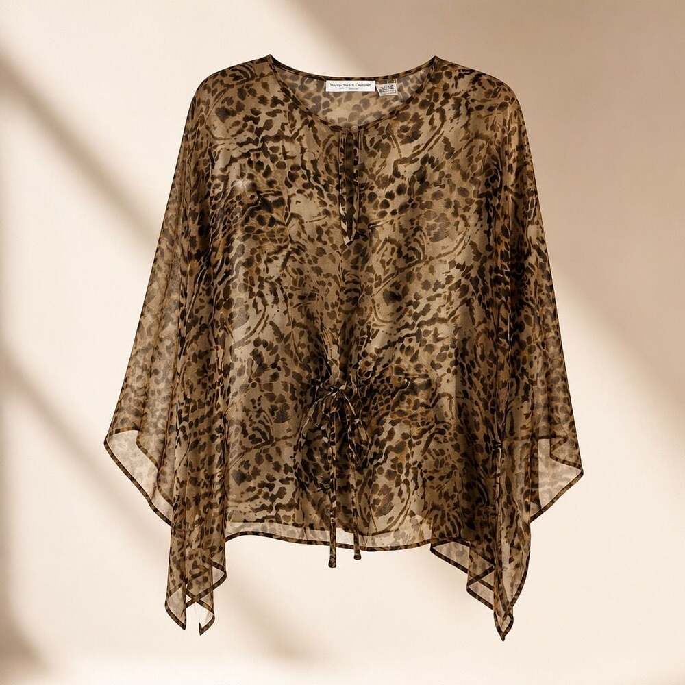 Dana Buchman 100% Silk Leopard Print Chiffon Tie-Front Blouse Top Size 2